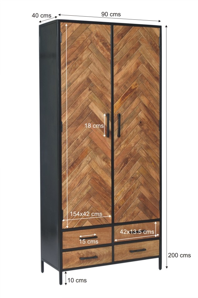 Livingfurn - Kabinetkast Brooklyn 2 lade 90cm - Mangohout / Gecoat Staal