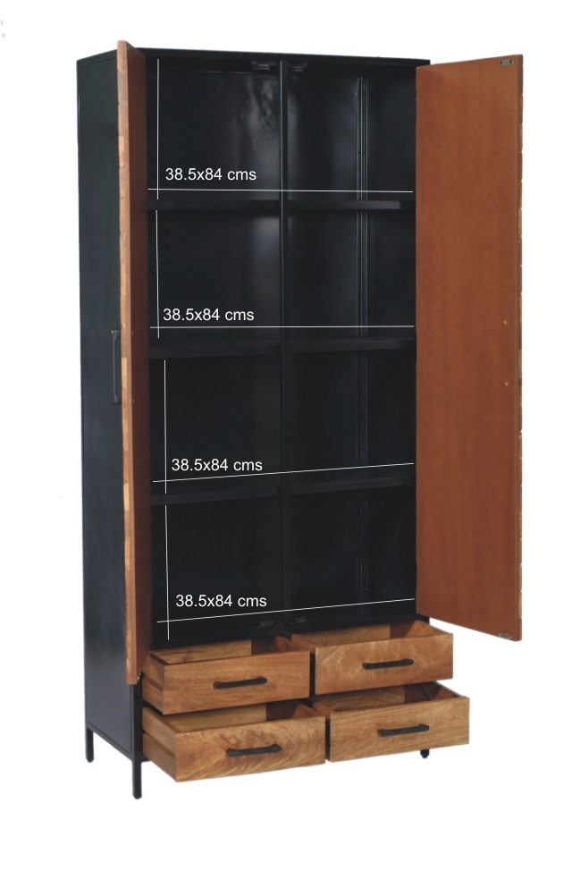 Livingfurn - Kabinetkast Brooklyn 2 lade 90cm - Mangohout / Gecoat Staal