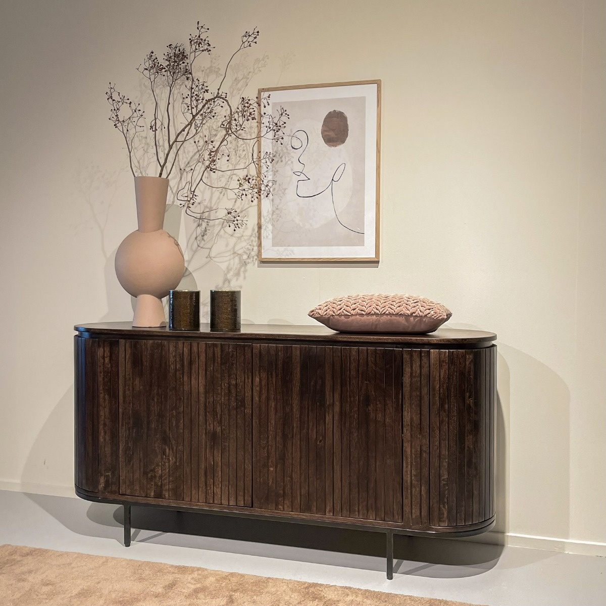 Livingfurn - Dressoir Noor Walnut 170cm - Mangohout / Gecoat Staal