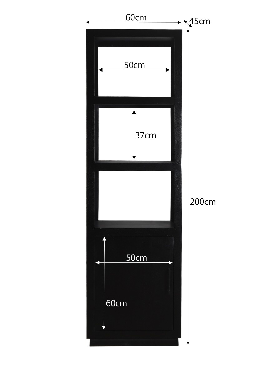 Livingfurn - Boekenkast Jaxx Black 60cm - Mangohout
