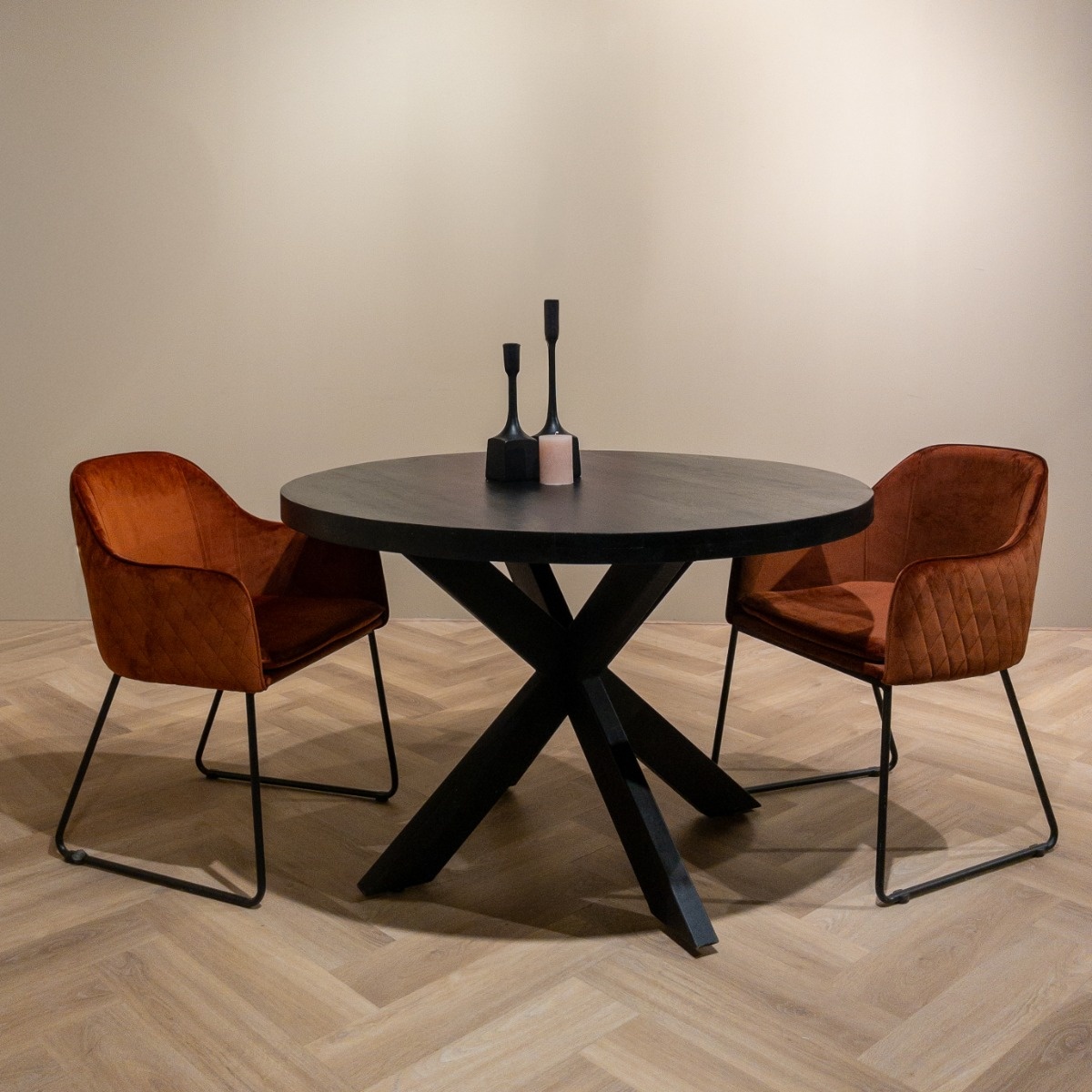Livingfurn - Eetkamerstoel Benthe Rust Copper Velvet - Stof - 57x48x82
