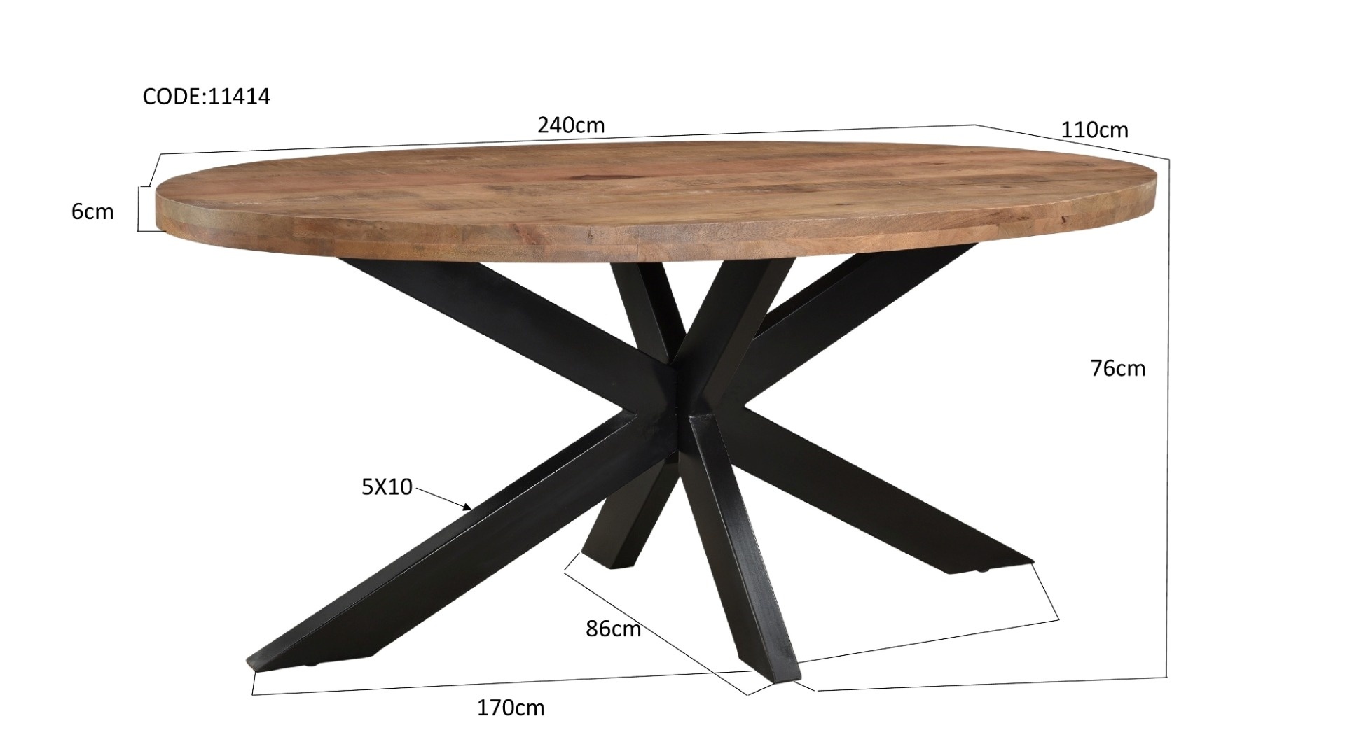 Brix - Eetkamertafel Ovaal - 240 cm - Mangohout - Bruin