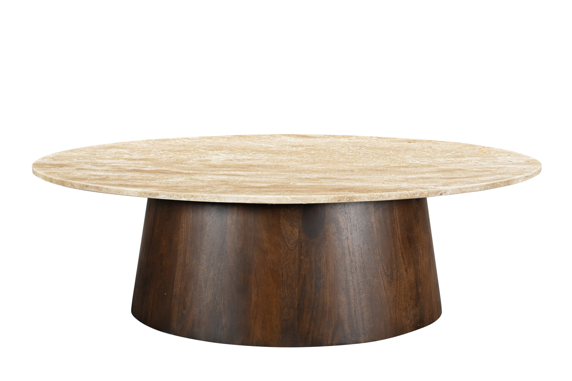 Livingfurn - Salontafel Valentino Oval 120cm - Mangohout / Travertin