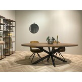 Livingfurn - Eetkamertafel Rocky Oval 240 cm - Mangohout / Gecoat Staal