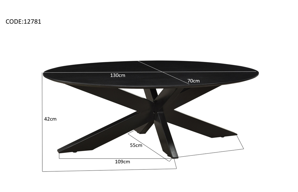 Livingfurn - Salontafel Oslo Ovaal Zwart -70x130x40 - Acaciahout