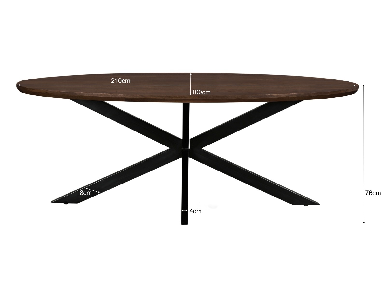 Livingfurn - Eetkamertafel Jesper Oval Brown 210 cm - Mangohout / Gecoat Staal