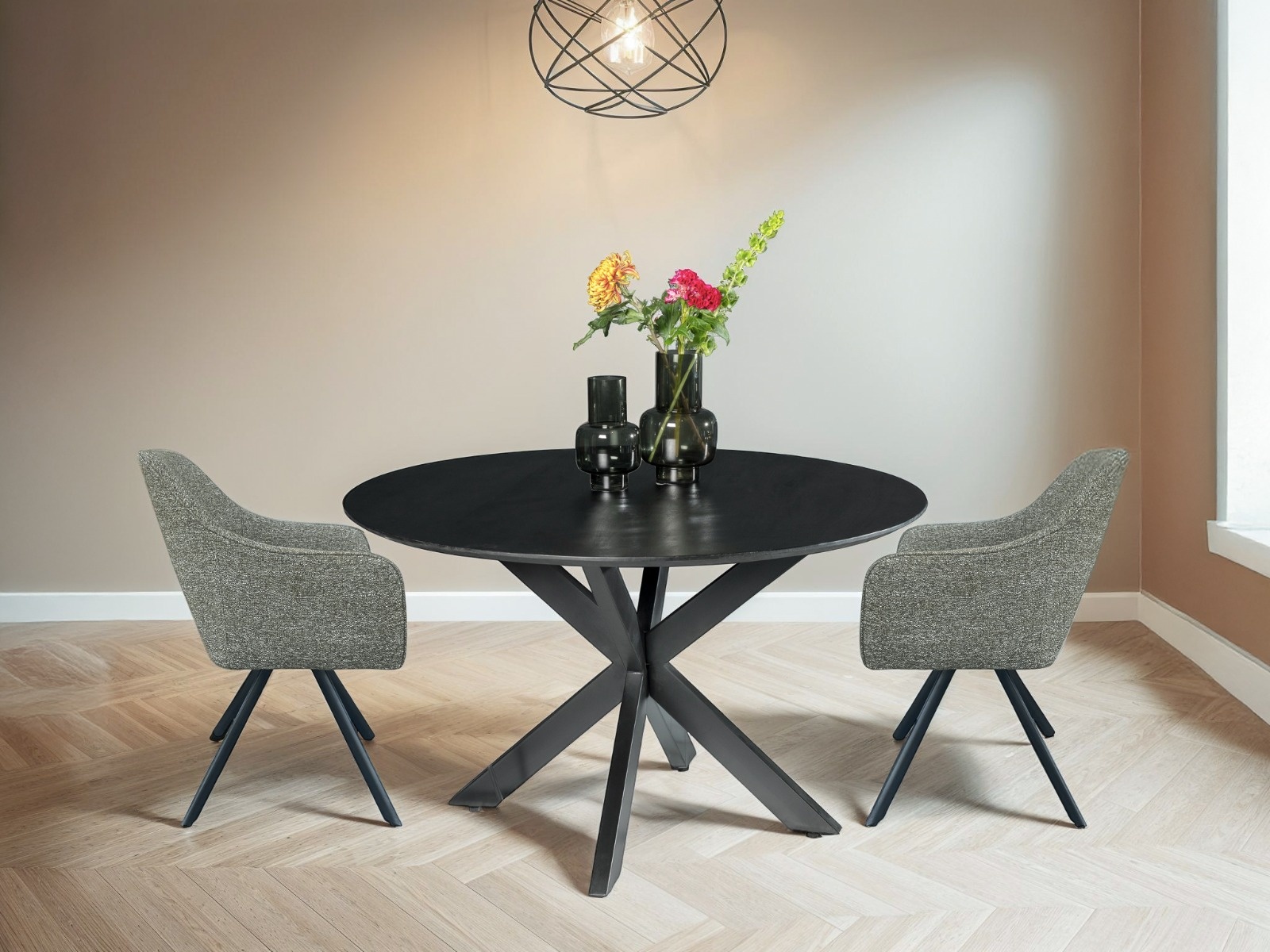 Livingfurn - Ronde Eetkamertafel Oslo Zwart - Acasia Hout  - 120 cm