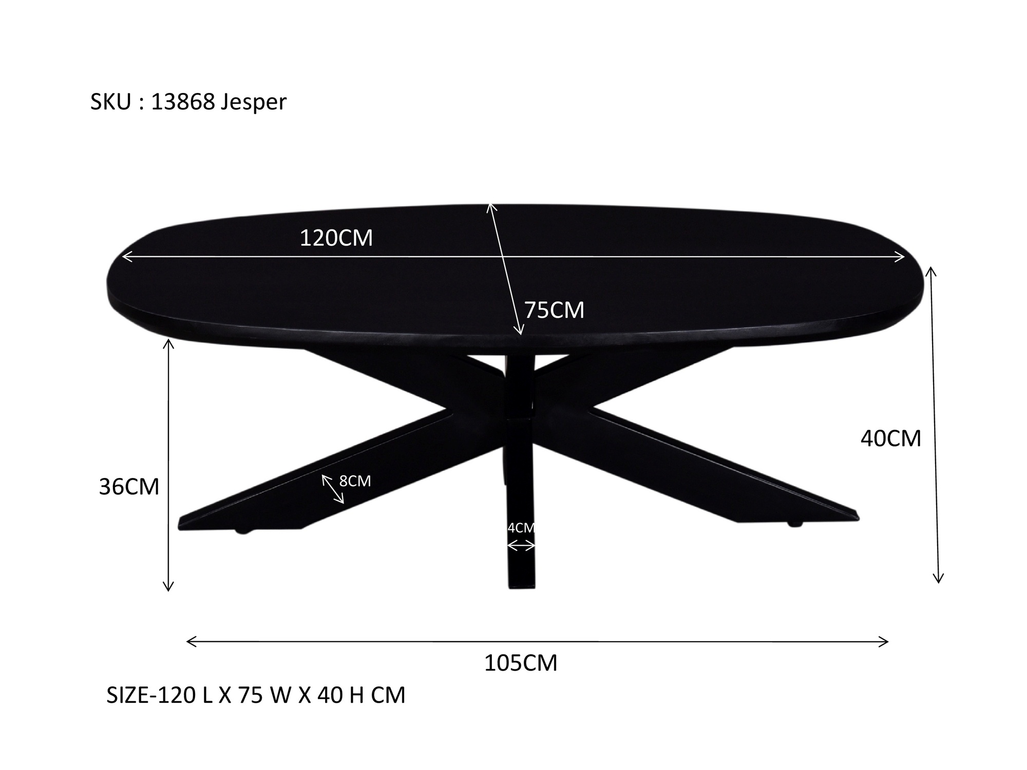 Livingfurn - Salontafel Jesper Black 120 - Mangohout / Gecoat Staal