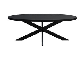 Livingfurn - Zwarte Ovale Eetkamertafel - Spider Tafelpoot - van Mango Hout Gecoat Staal - 240 cm