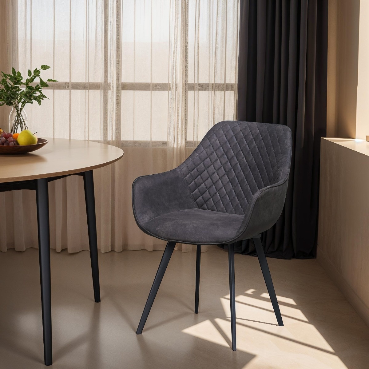 Livingfurn - Eetkamerstoel Luca Antraciet - Stof - 60x50x85