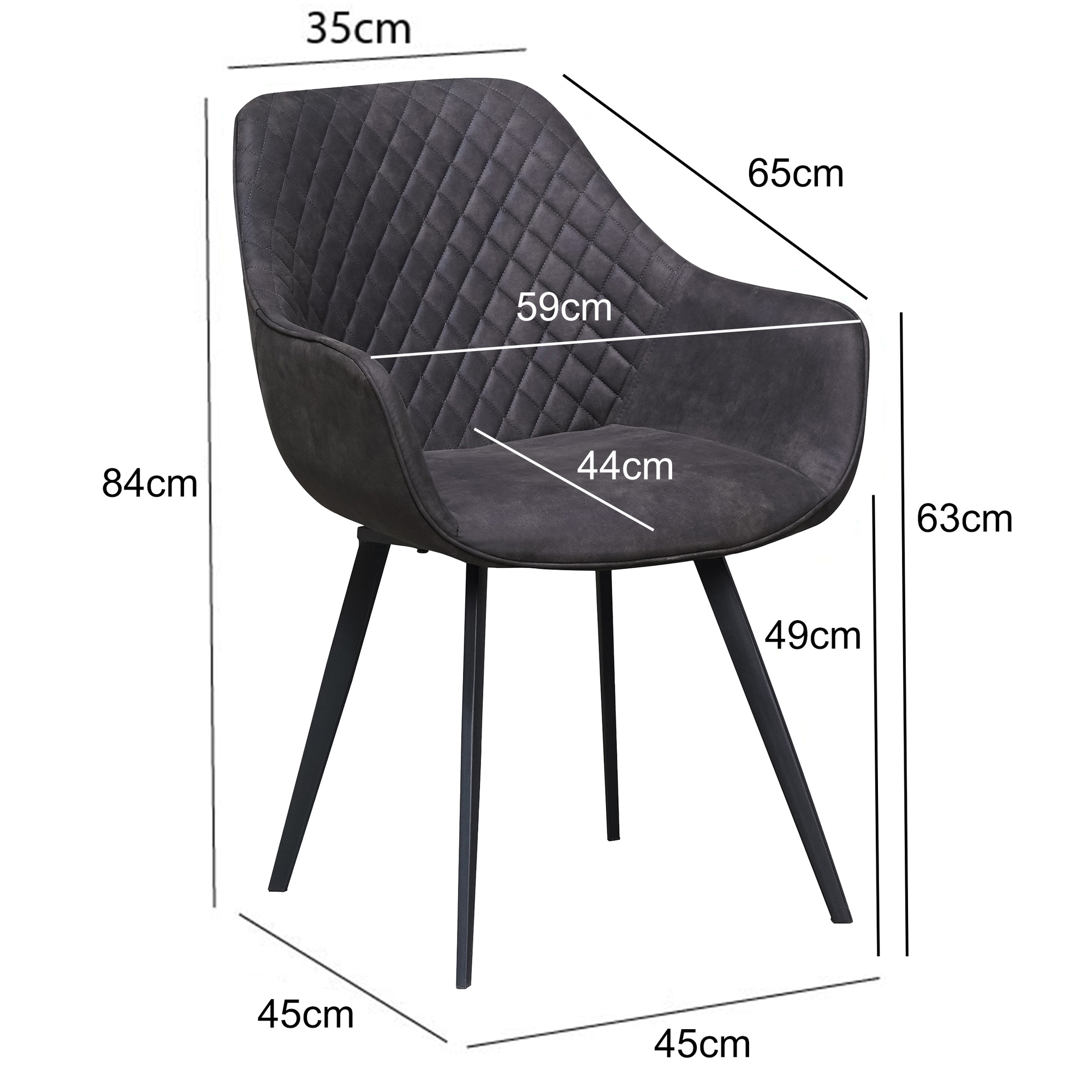 Livingfurn - Eetkamerstoel Luca Antraciet - Stof - 60x50x85