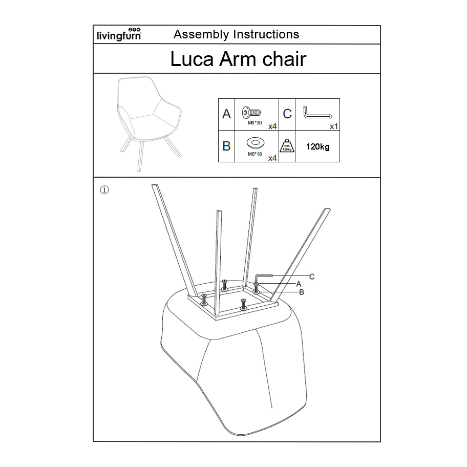 Livingfurn - Eetkamerstoel Luca Antraciet - Stof - 60x50x85