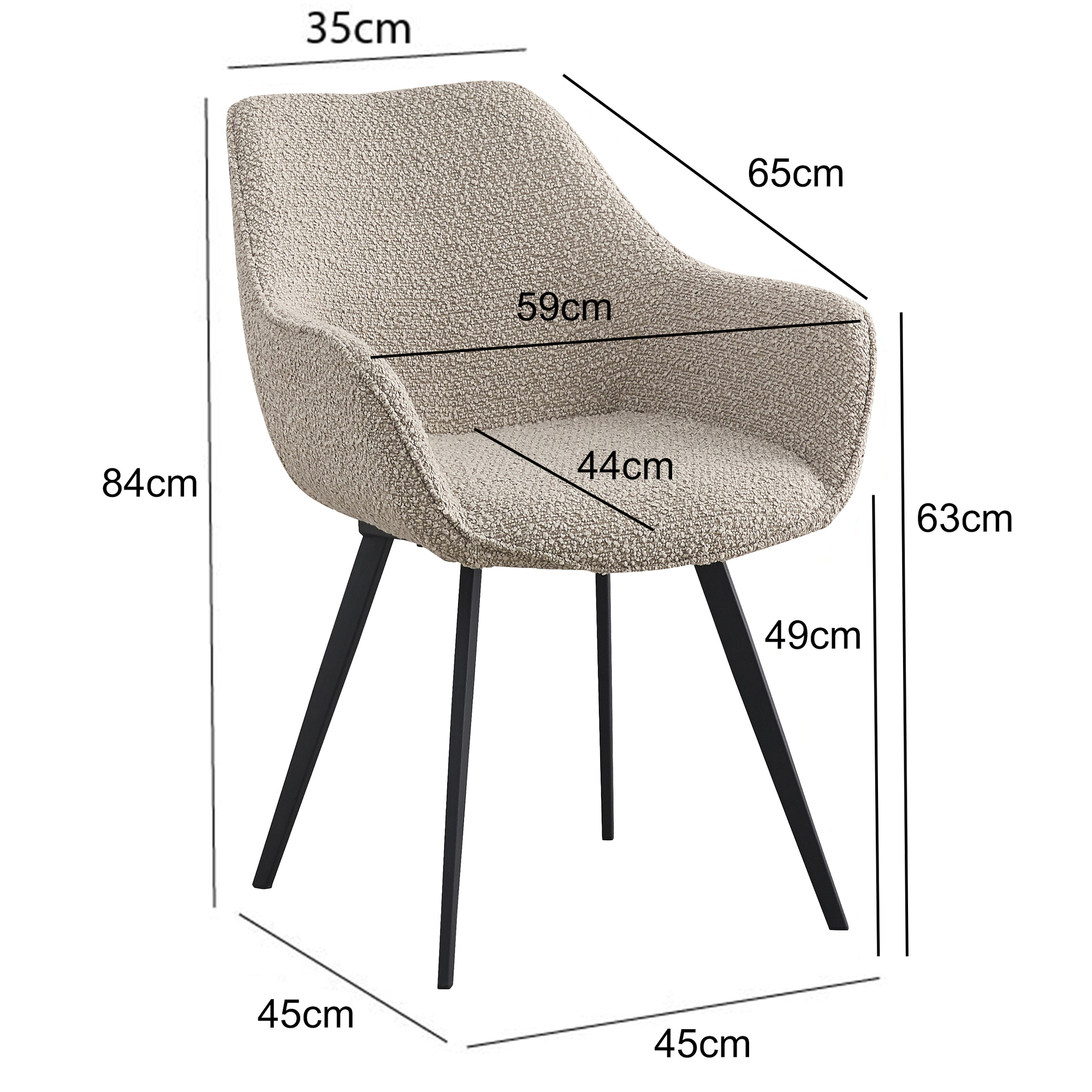 Livingfurn - Eetkamerstoel Luca Boucle Beige - 2 stuks