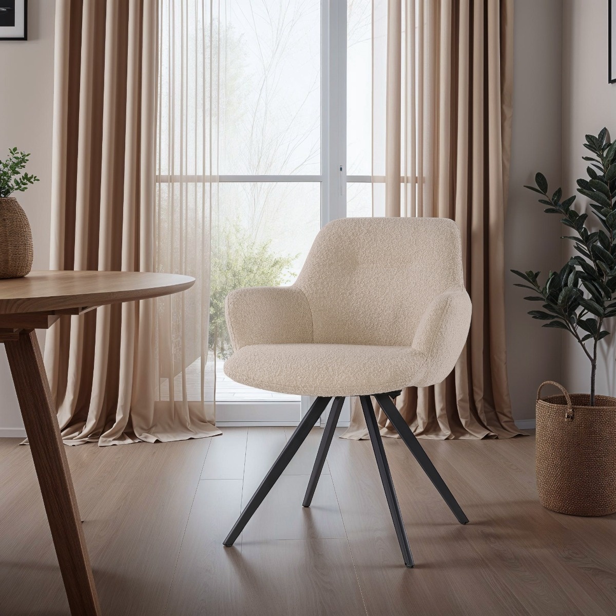 Livingfurn - Eetkamerstoel Doreen Boucle - Beige - 2 stuks