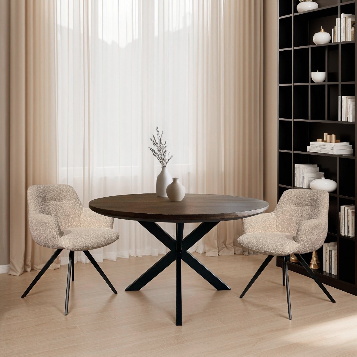 Livingfurn - Eetkamerstoel Doreen Boucle - Beige - 2 stuks