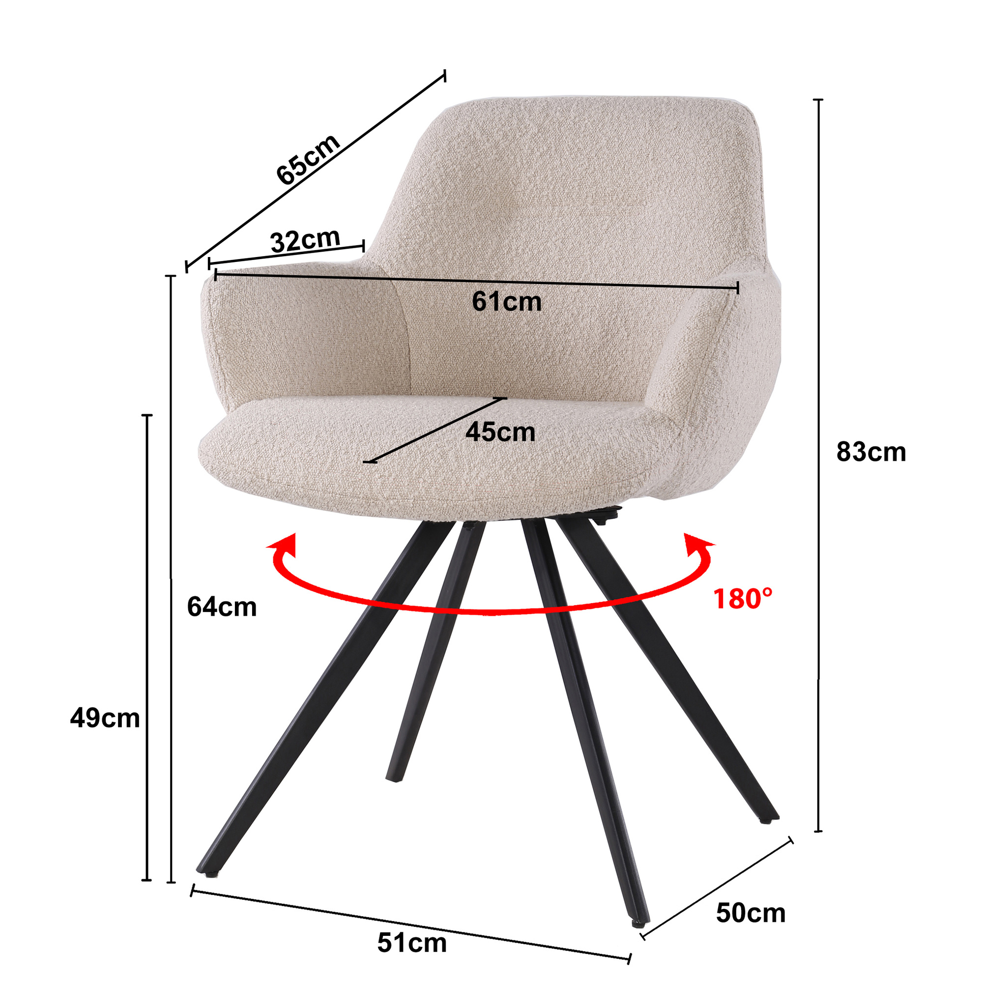 Livingfurn - Eetkamerstoel Doreen Boucle - Beige - 2 stuks