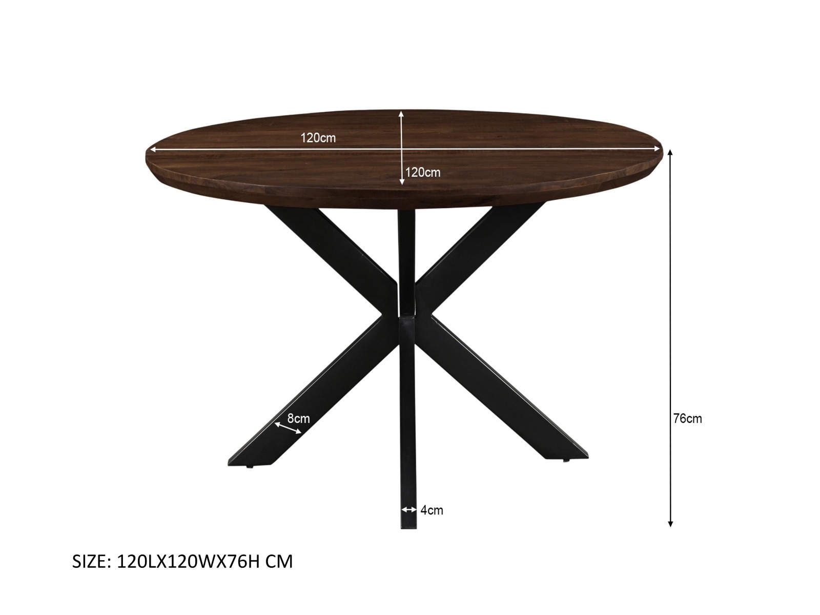 Livingfurn - Eetkamertafel Jesper Round Brown 120cm - Mangohout / Gecoat Staal