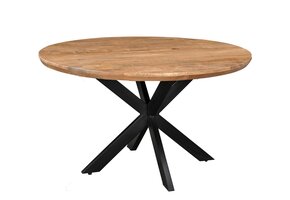 Livingfurn - Eetkamertafel Jesper Round 150cm - Mangohout / Gecoat Staal