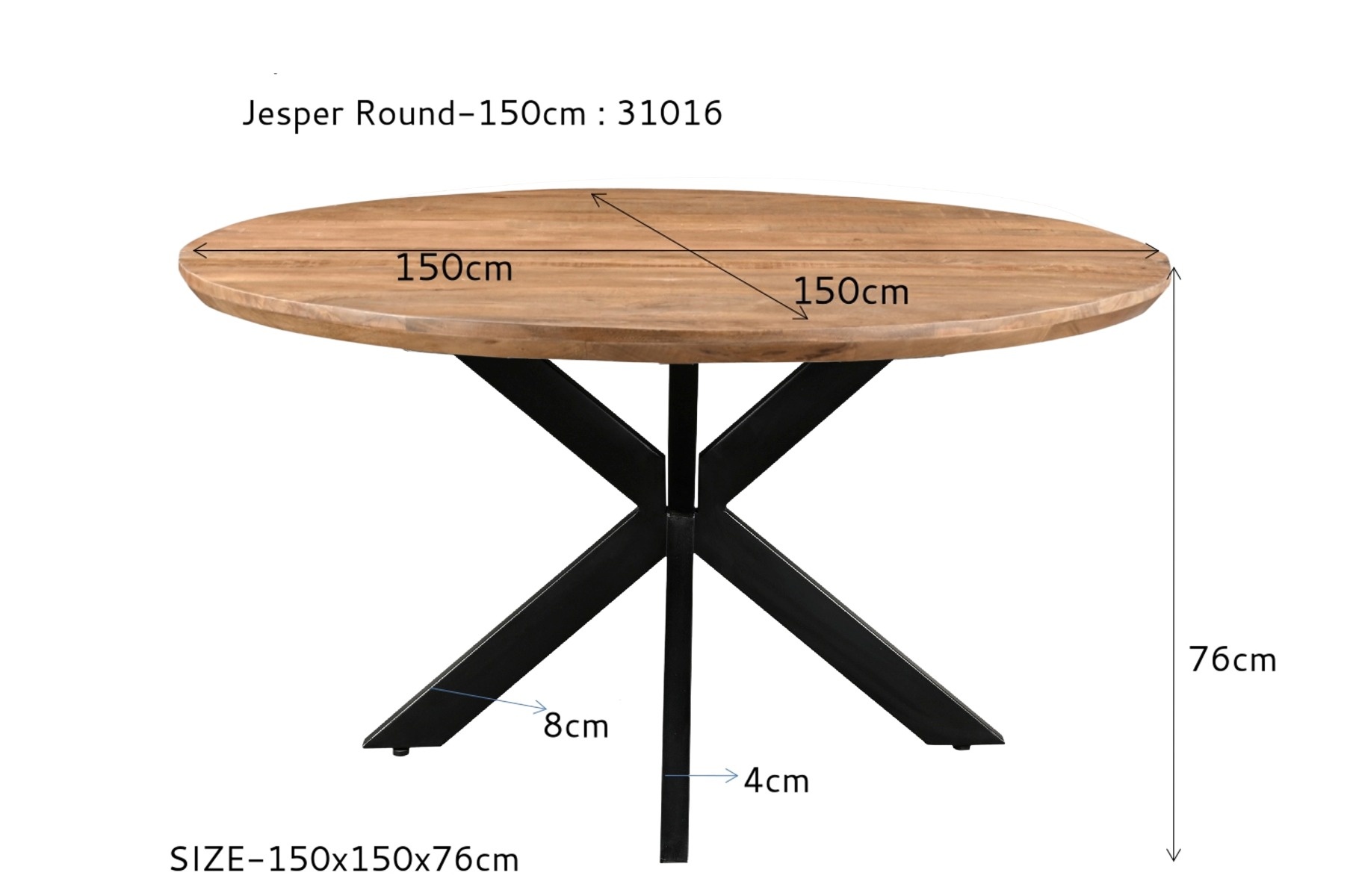 Livingfurn - Eetkamertafel Jesper Round 150cm - Mangohout / Gecoat Staal