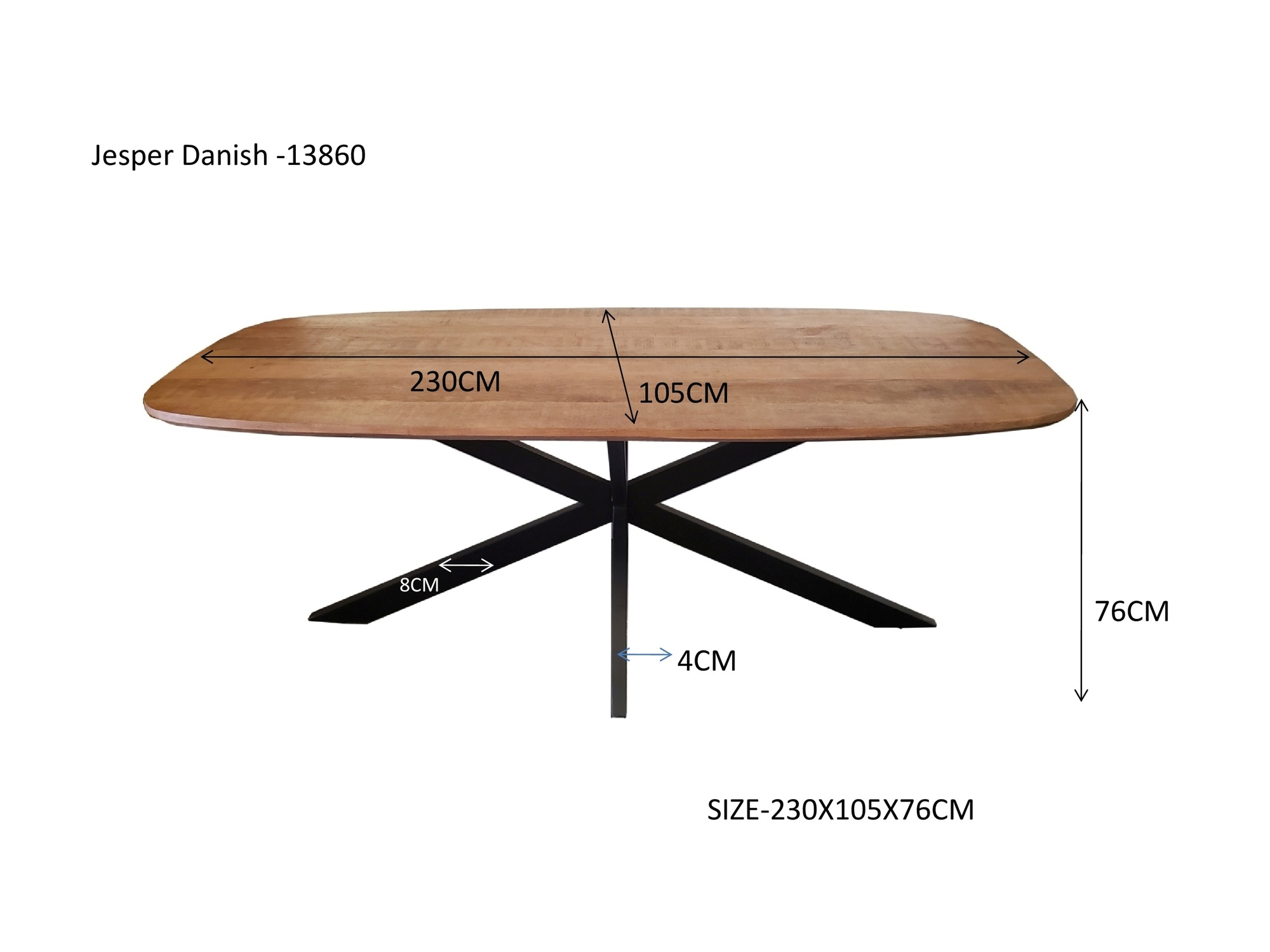 Livingfurn - Eetkamertafel Jesper Danish Oval 230cm - Mangohout / Gecoat Staal