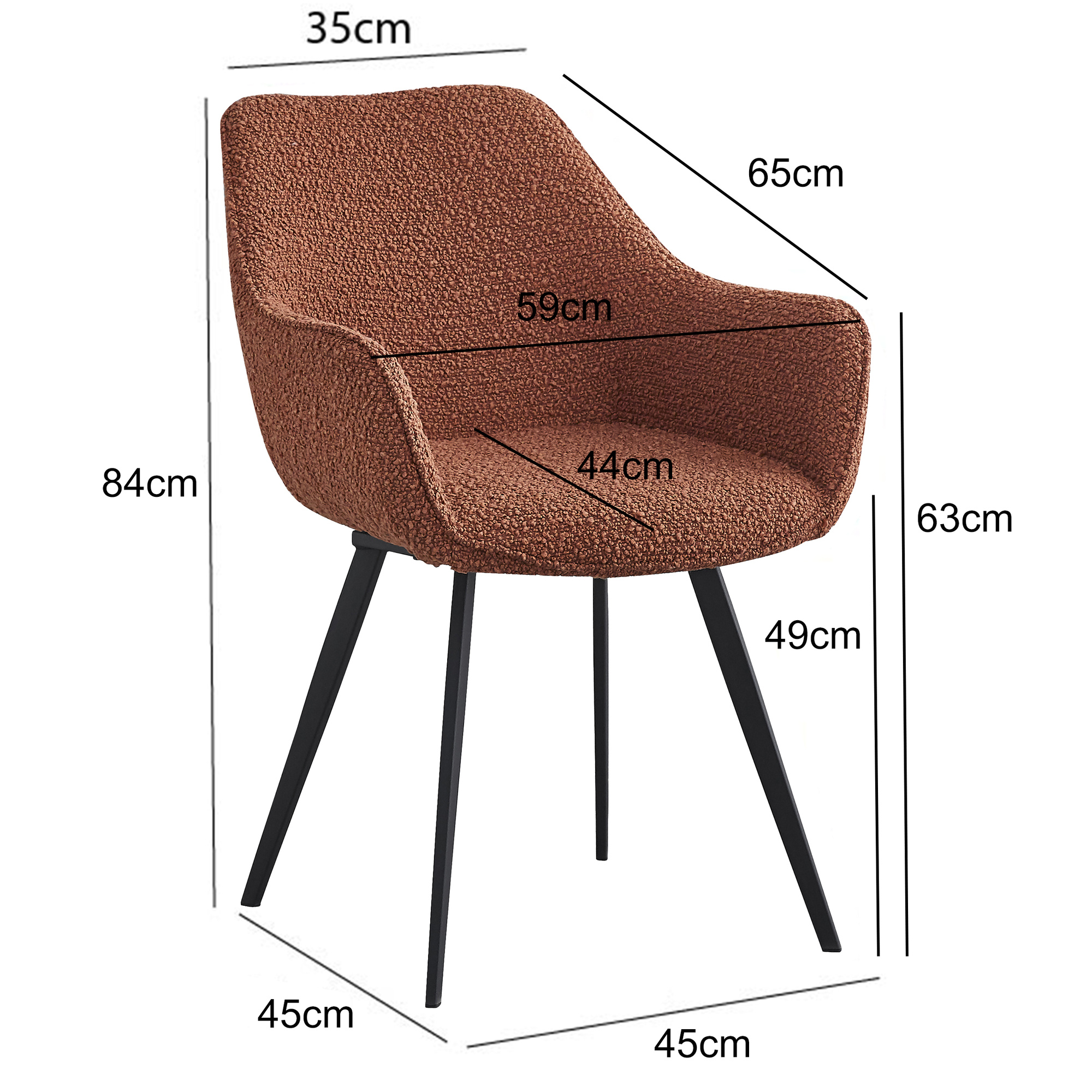 Livingfurn - Eetkamerstoel Luca Boucle Leaf Brown - 2 stuks