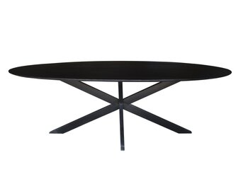 Livingfurn - Zwarte Eetkamertafel Oslo Oval - Spider Tafelpoot - van Acasia Hout en Gecoat Staal - 240cm