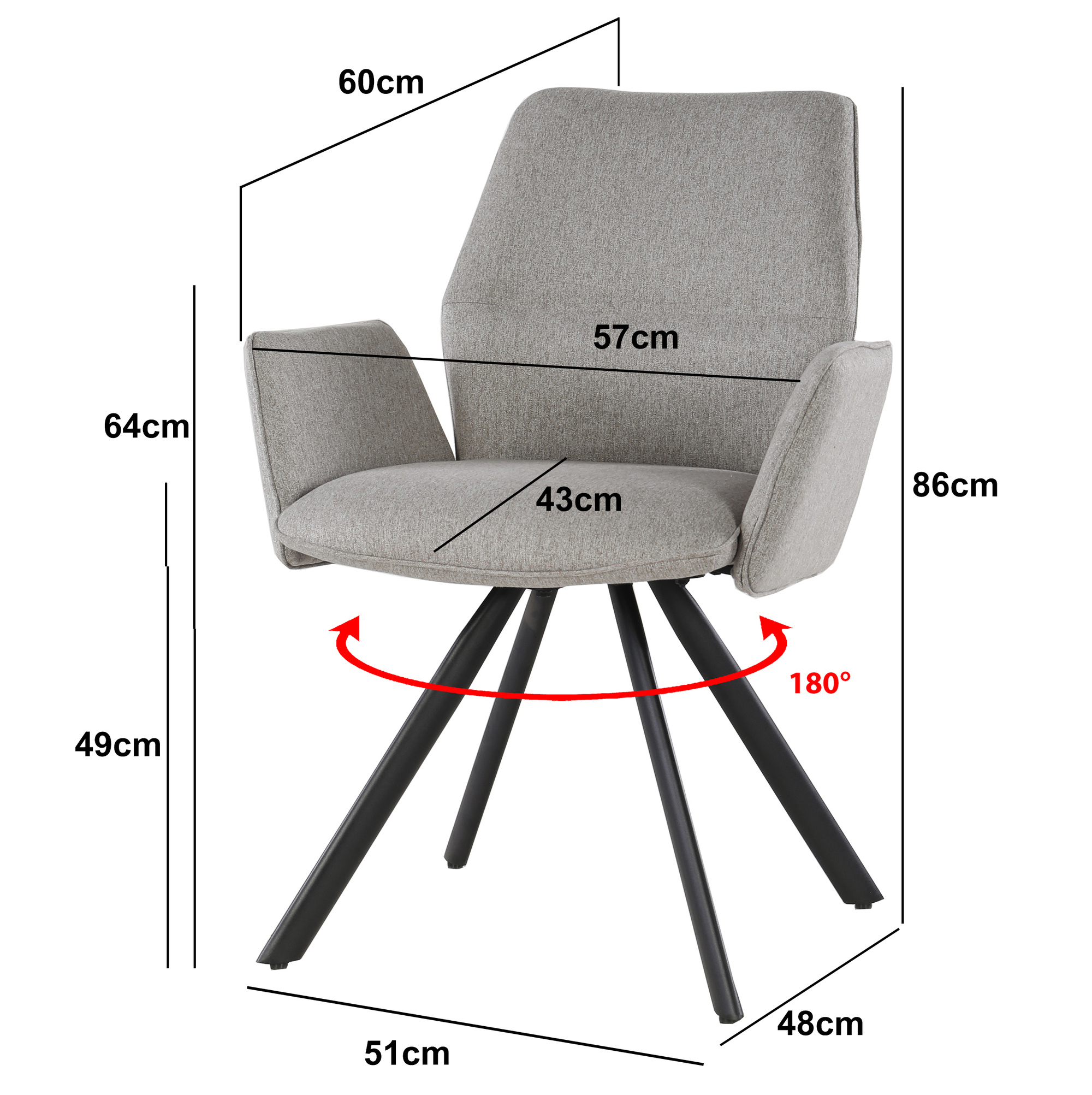 Livingfurn - Eetkamerstoel Diana Stof / Gecoat staal - Taupe - 1 stuk