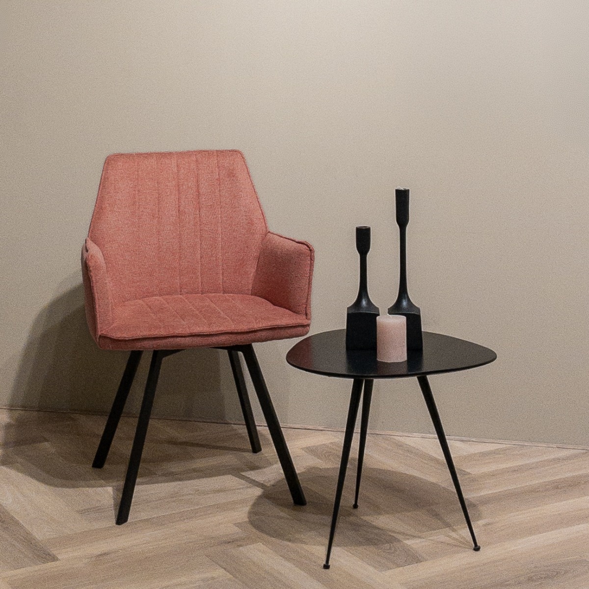 Livingfurn - Eetkamerstoel Louise Blush - Stof / Gecoat Staal - 1 stuk