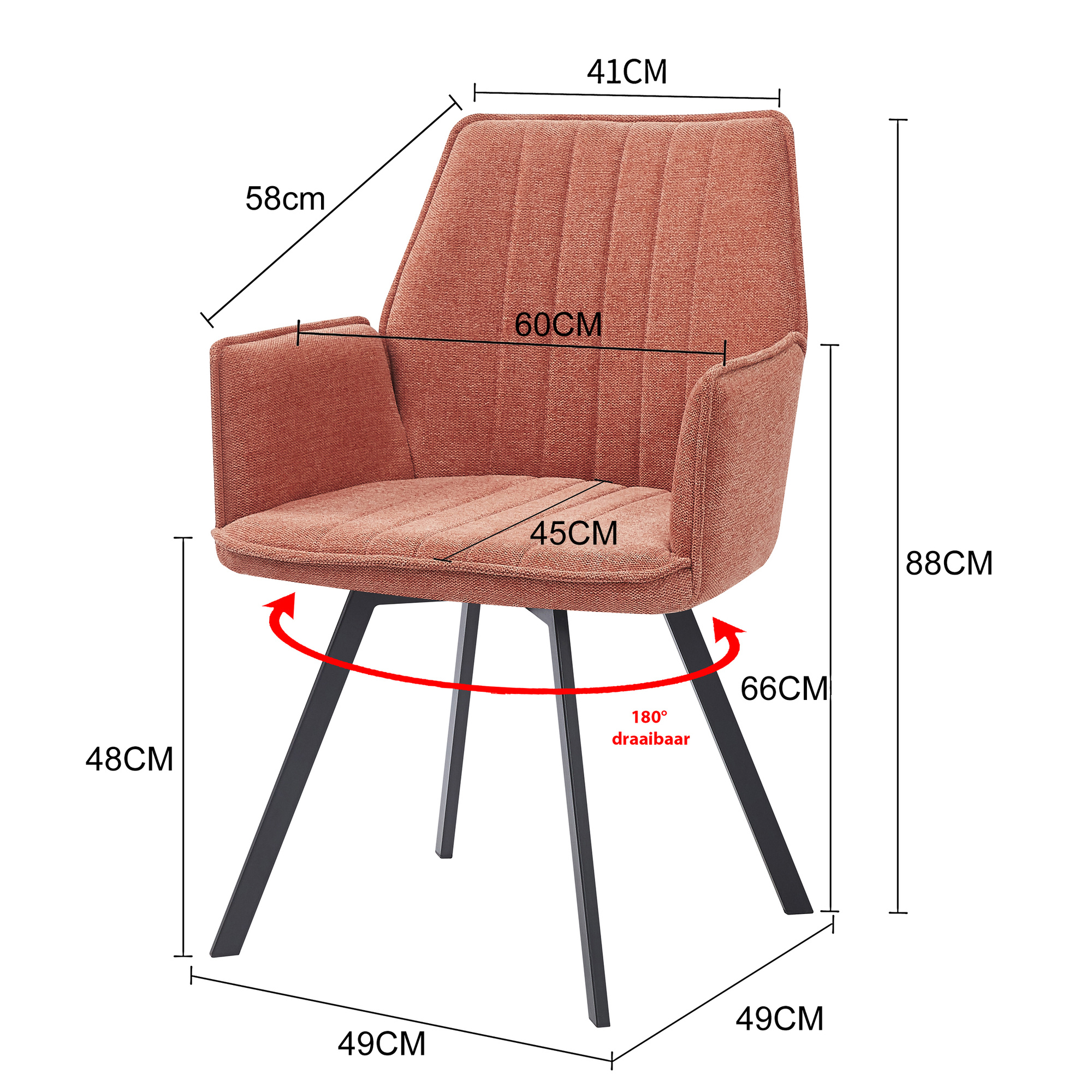 Livingfurn - Eetkamerstoel Louise Blush - Stof / Gecoat Staal - 1 stuk