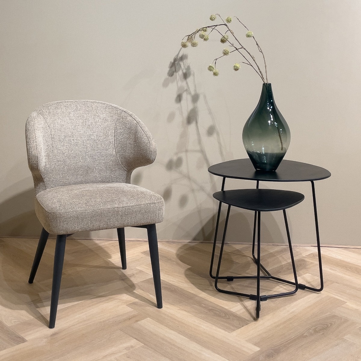 Livingfurn - Eetkamerstoel Donna antraciet Velvet - Beige - 2 stuks