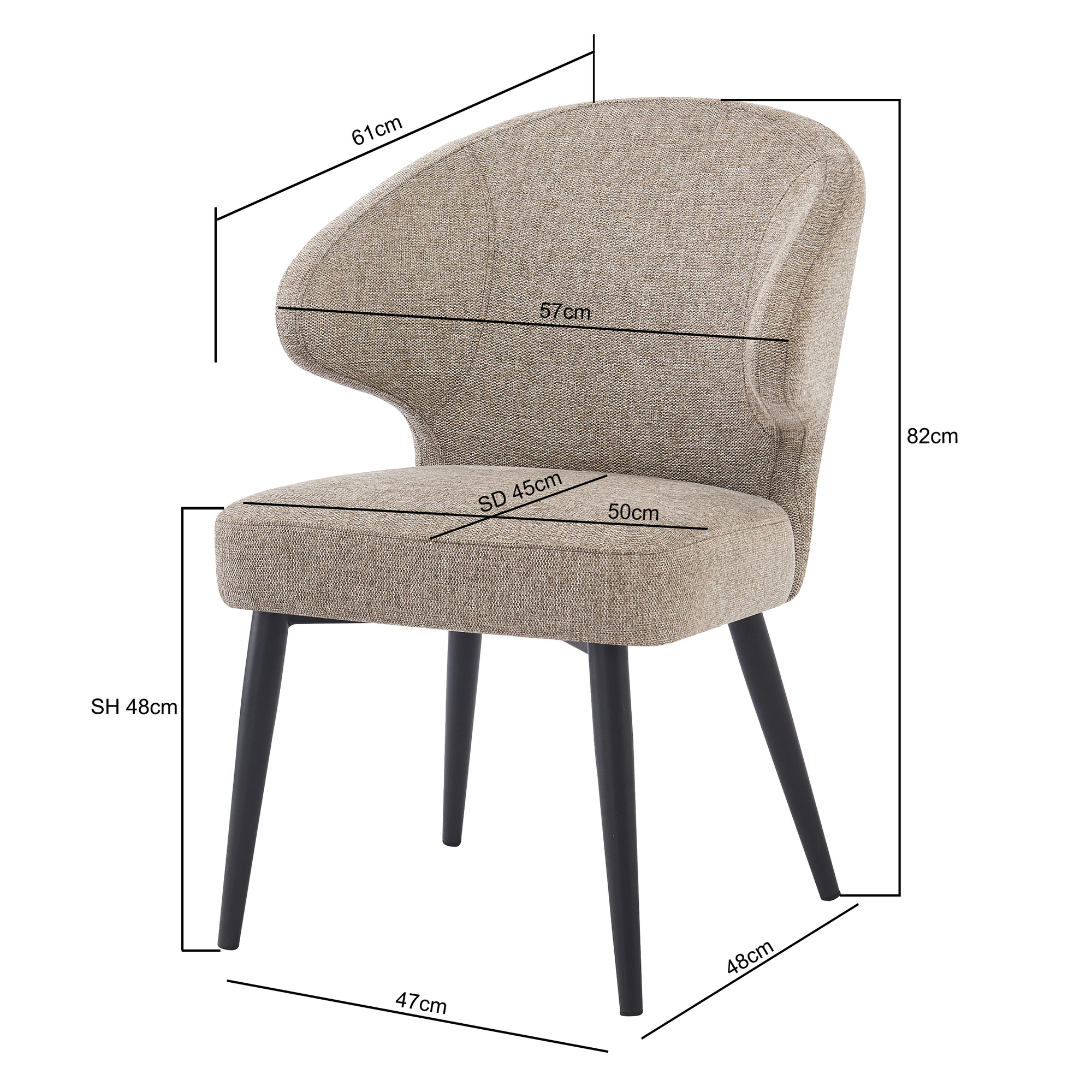 Livingfurn - Eetkamerstoel Donna antraciet Velvet - Beige - 2 stuks