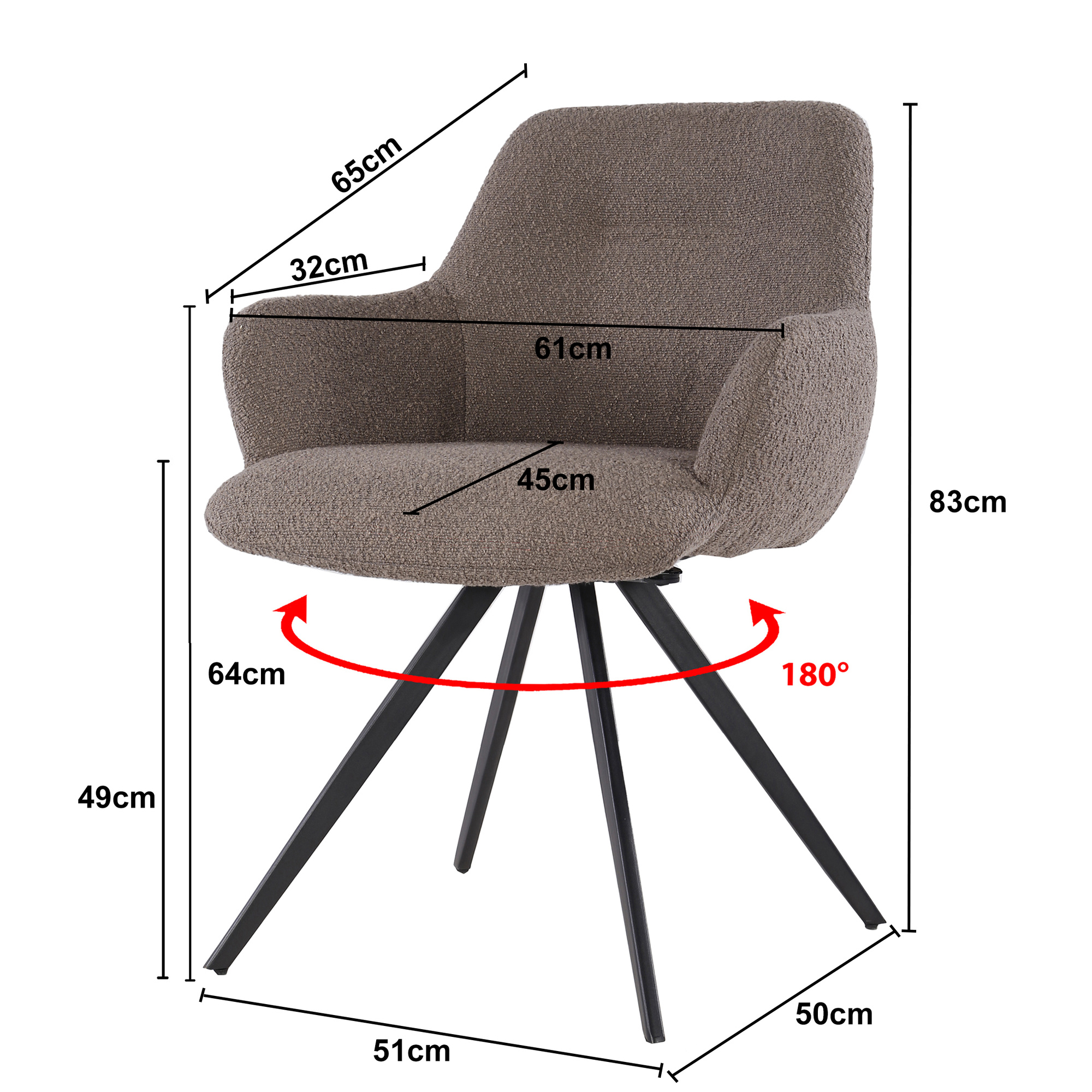 Livingfurn - Eetkamerstoel Doreen Boucle - Brown - 2 stuks