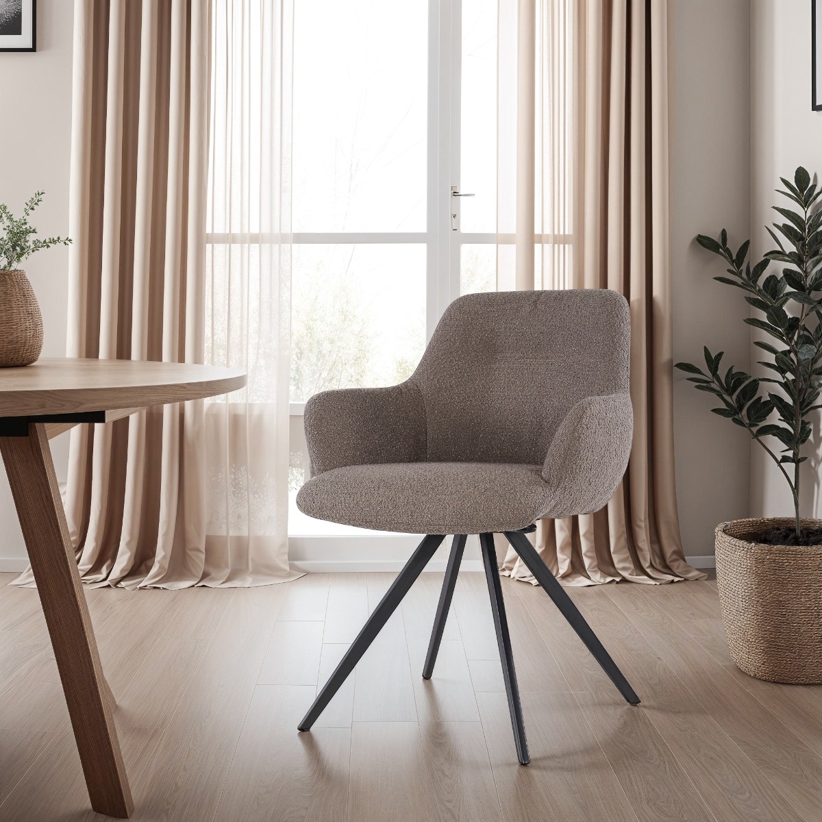 Livingfurn - Eetkamerstoel Doreen Boucle - Brown - 2 stuks