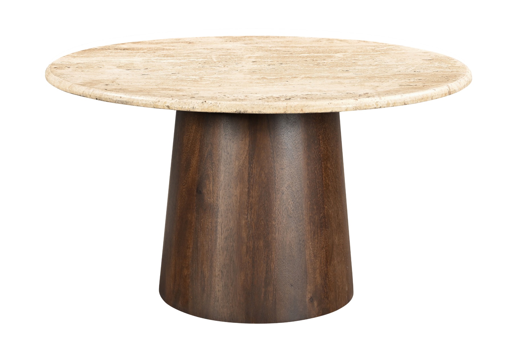 Livingfurn - Eetkamertafel Valentino Round 130cm - Mangohout / Travertin