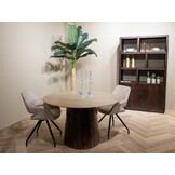 Livingfurn - Eetkamertafel Valentino Round 130cm - Mangohout / Travertin