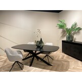 Livingfurn - Eetkamertafel Jesper Danish Oval Black 210cm - Mangohout / Gecoat Staal
