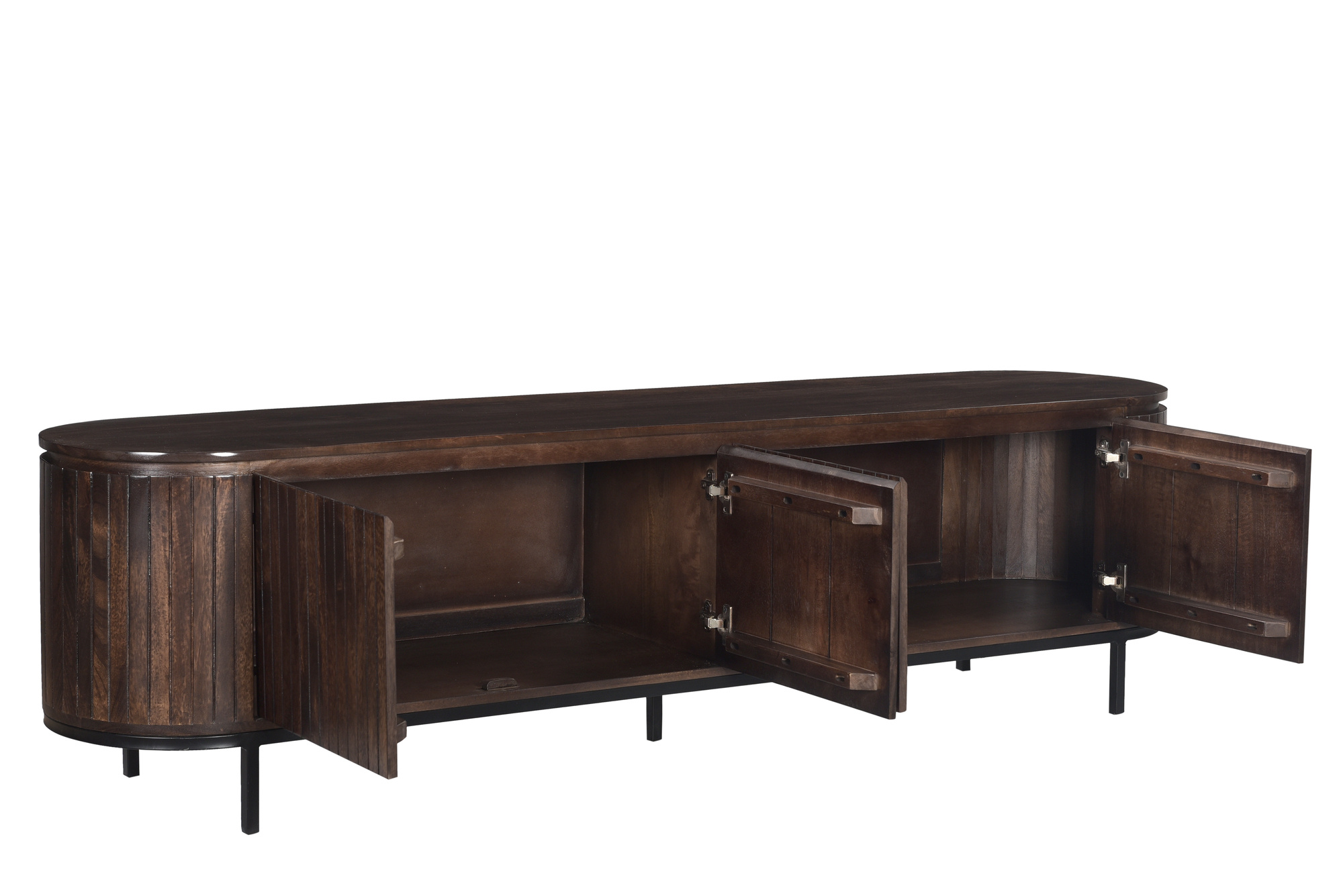 Livingfurn - TV Meubel Noor Walnut 210cm - Mangohout / Gecoat Staal
