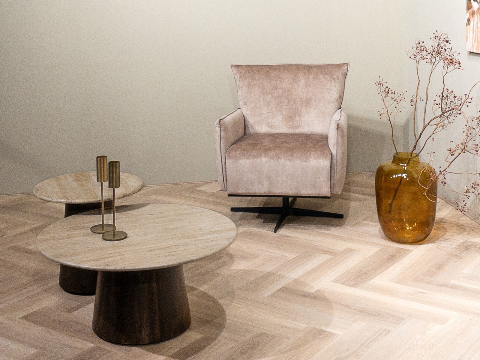Livingfurn - Salontafel Valentino Round 75cm - Mangohout / Travertin