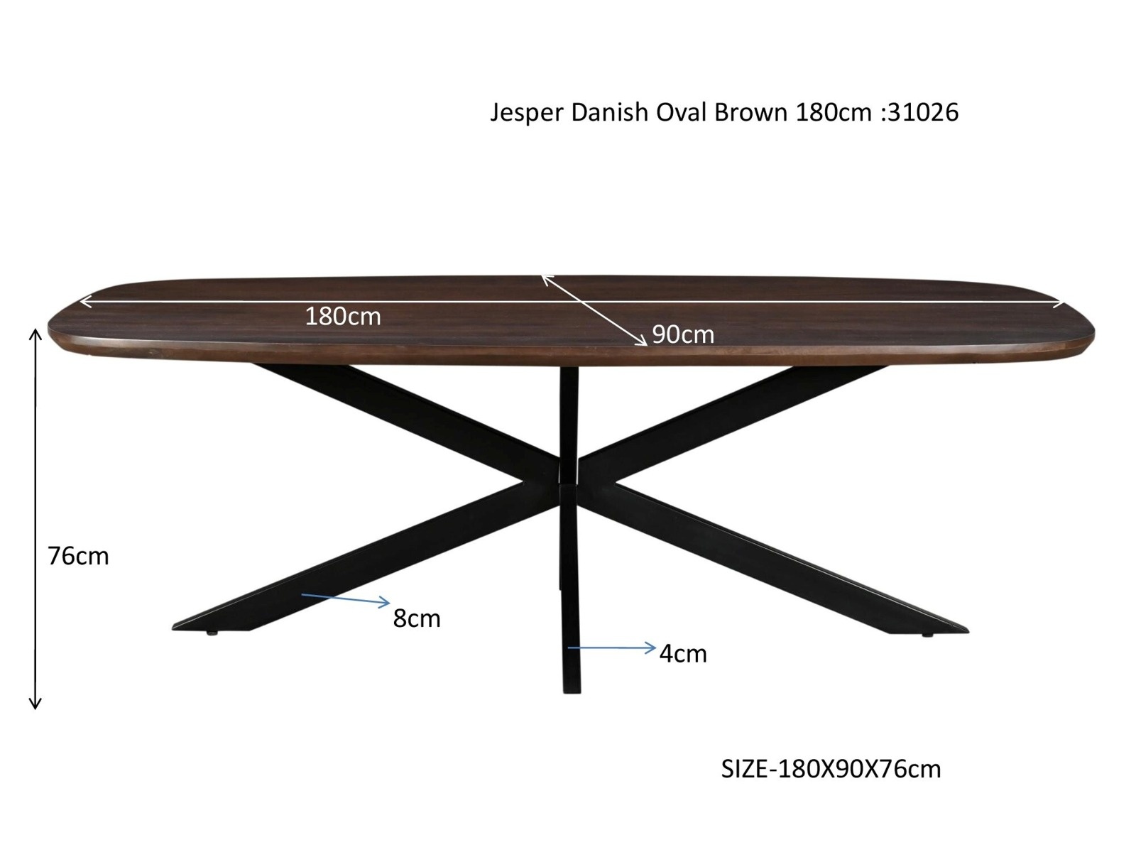 Livingfurn - Eetkamertafel Jesper Danish Oval Brown 180 cm - Mangohout