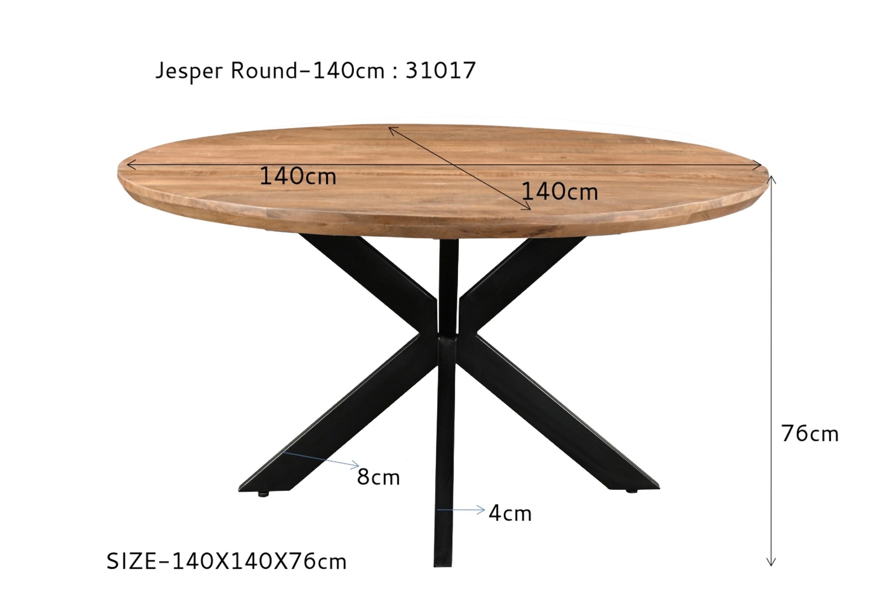 Livingfurn - Eetkamertafel Jesper Round 140cm - Mangohout / Gecoat Staal