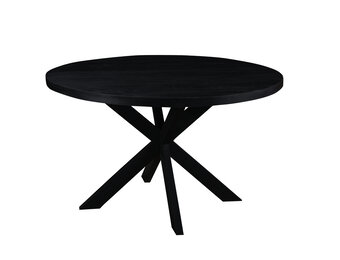 LivingFurn - Ronde Eetkamertafel van Mangohout en Gecoat Staal - Eettafel - 120cm - Zwart