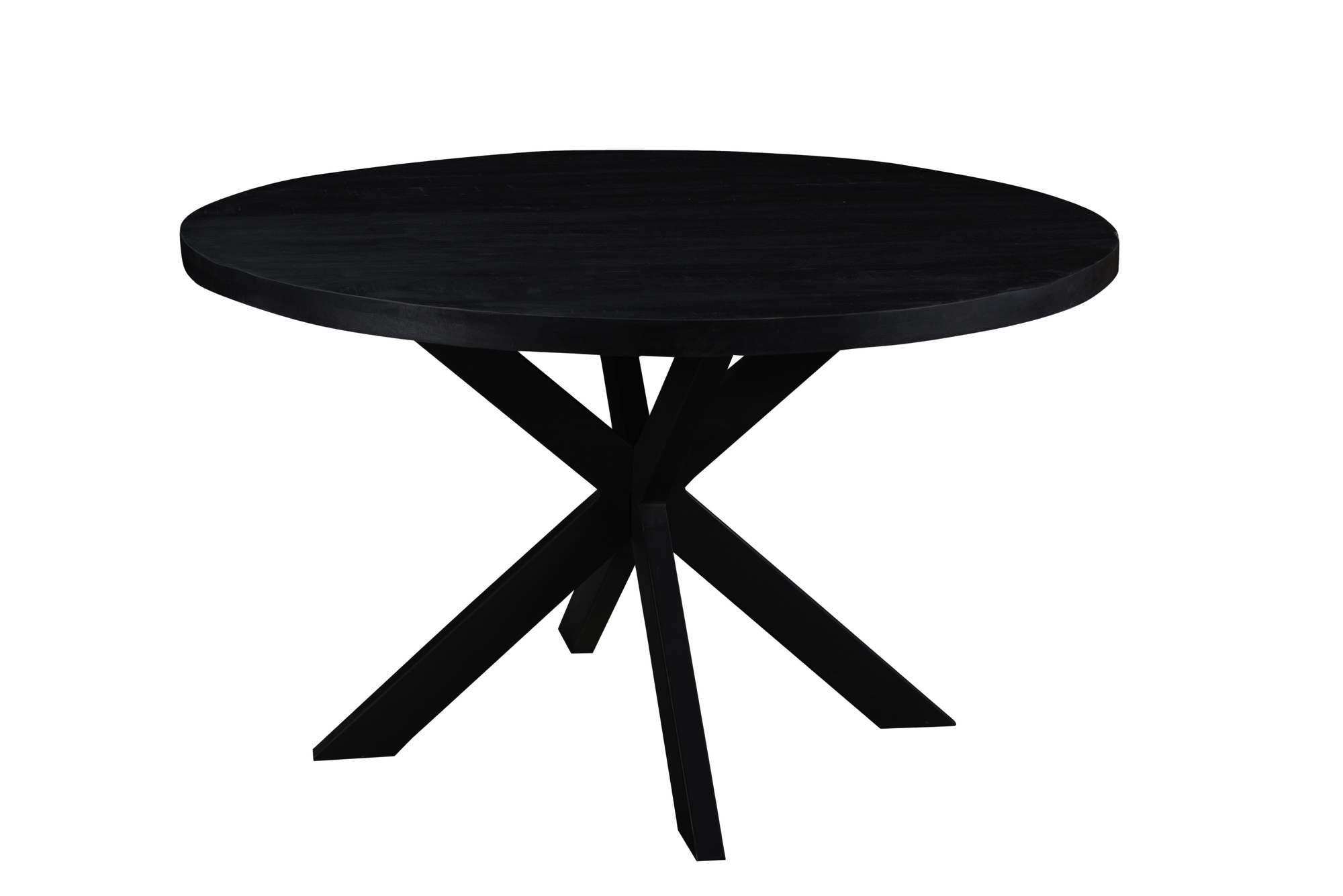 LivingFurn - Ronde Eetkamertafel van Mangohout en Gecoat Staal - Eettafel - 120cm - Zwart
