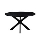 LivingFurn - Ronde Eetkamertafel van Mangohout en Gecoat Staal - Eettafel - 120cm - Zwart