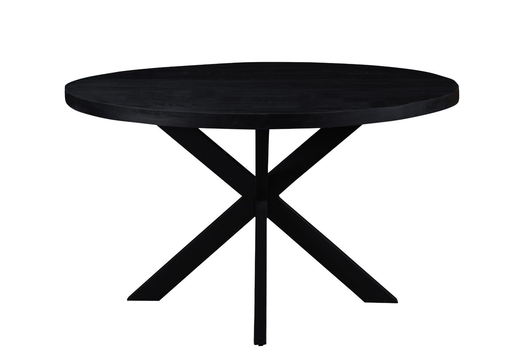 LivingFurn - Ronde Eetkamertafel van Mangohout en Gecoat Staal - Eettafel - 120cm - Zwart