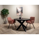 LivingFurn - Ronde Eetkamertafel van Mangohout en Gecoat Staal - Eettafel - 120cm - Zwart