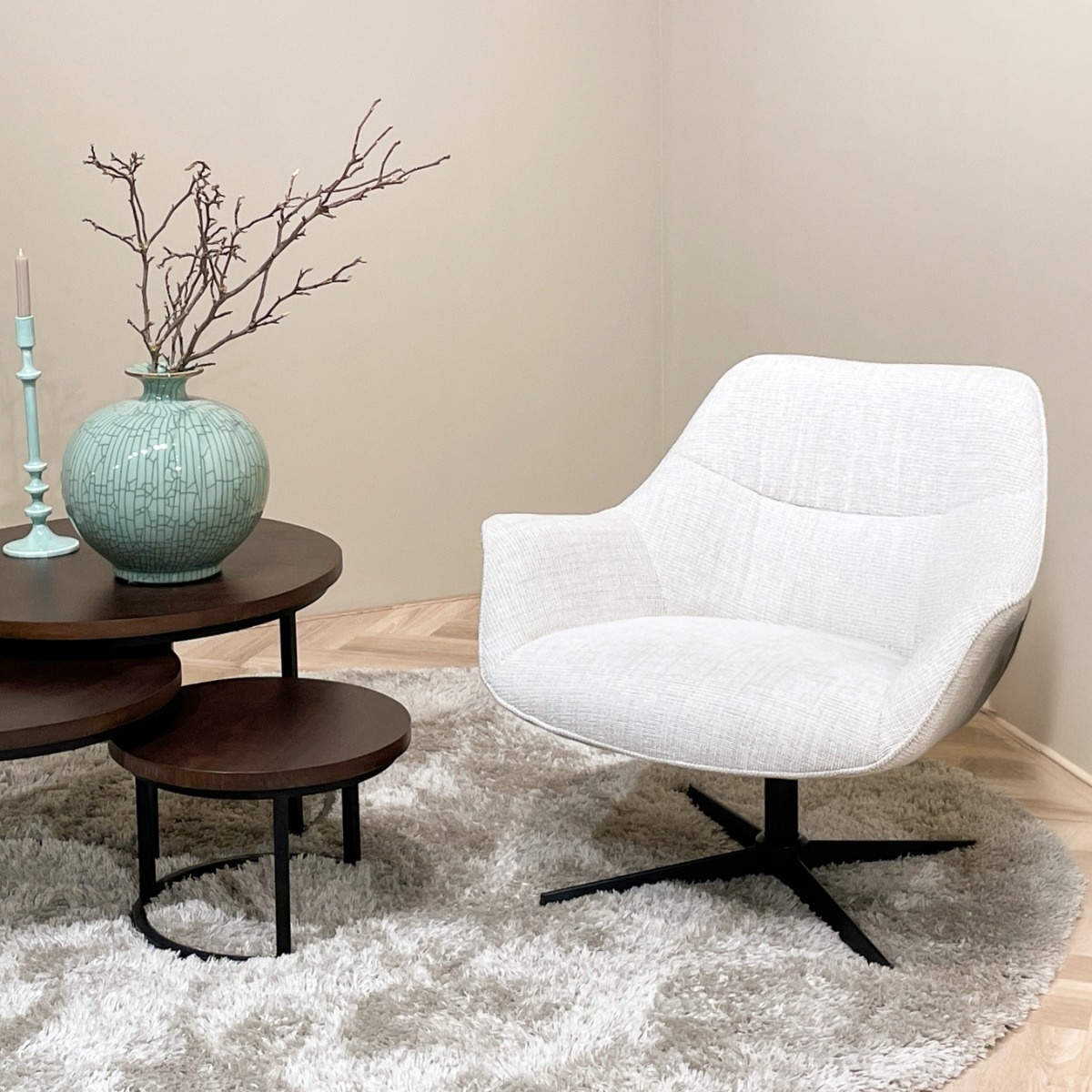 Livingfurn - Fauteuils Daphne Greige - Lichtgrijs - Stof
