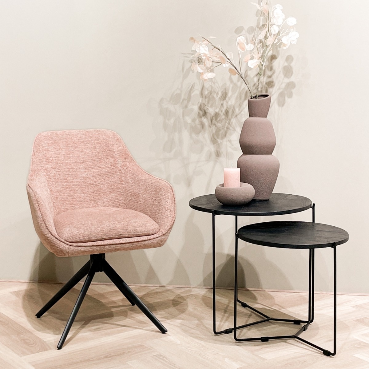 Livingfurn - Eetkamerstoel Thomas Brique - Roze - Stof - Set van 2