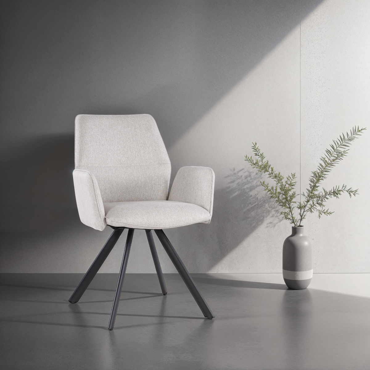 Livingfurn - Eetkamerstoel Diana Stof / Gecoat staal - Beige - 1 stuk