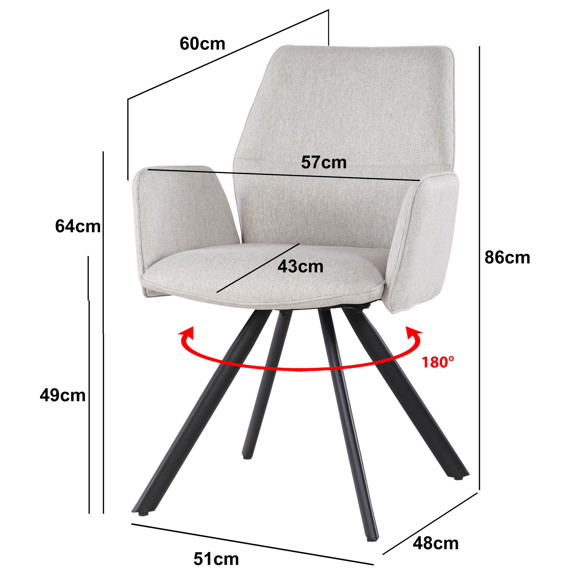 Livingfurn - Eetkamerstoel Diana Stof / Gecoat staal - Beige - 1 stuk