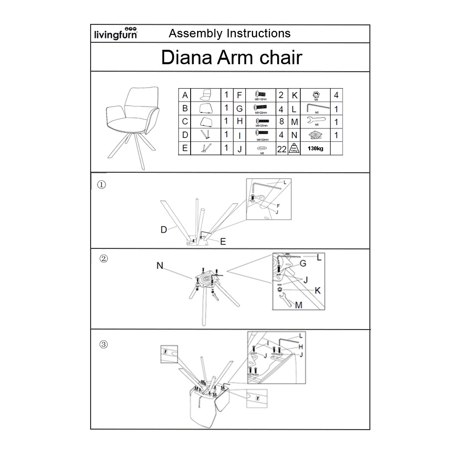Livingfurn - Eetkamerstoel Diana Stof / Gecoat staal - Beige - 1 stuk
